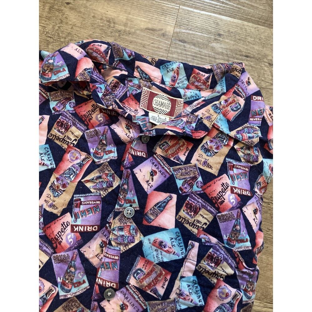 Vintage Chiamare Mens Large Rayon Shirt Novelty Soda Label Print Grapette Nehi L - Picture 8 of 9